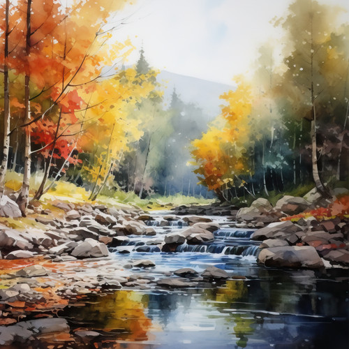 Wandbild fluss wald herbst - wandbild,