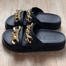 Buffalo Plateau Pool Slide Pantolette, schwarz, Golden Chains (Ketten), Gr. 39