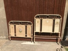 BETTGESTELL JUGENDSTILL AUS METALL UM 1910 Bemahlt Flieder 120 Cm Breit