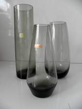 3 grüne Rauchglas Vasen