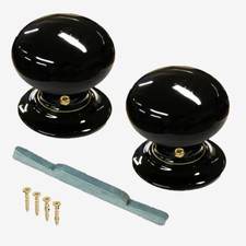 Chatsworth 60mm Schwarz Ceramic Zapfenloch Türknauf Set Mit A brass Kragen (