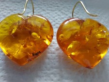  18 K Gold XXL Bernstein Herz Ohrringe  Hänger 750ER