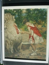 Gemälde Mädchen Truthahn Irolli Vincenzo Bambina con Tacchino  von 1860 – 1942