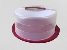 Hohe Tortenglocke mit Haube und Tragegriff  himbeere/transparent 38x33cm