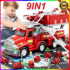 LKW Feuerwehrauto mit Licht und Sound Auto Transporter Kinder Spielzeug Geschenk