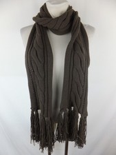 MARC CAIN Schal m. Wolle u.Angora dunkles oliv khaki grün Fransen Zopfmuster TOP