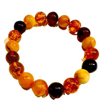 Echt Bernstein Armband Kugel 10mm Farbe Gemischt Gummizug Damen Amber BAR238
