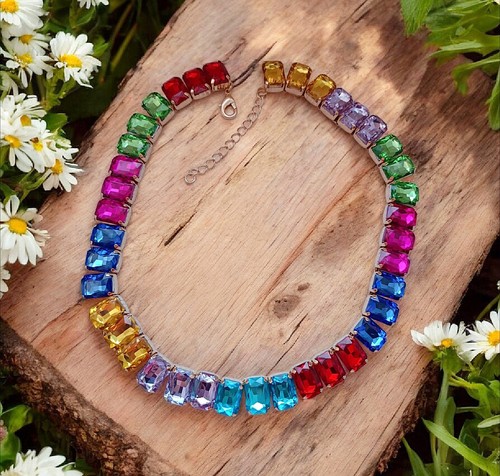 Kette collier goldfarben bunt - collier, goldfarben/bunt