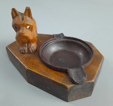ANTIK Holzfigur 1920er Jahre 20s Hund geschnitzt Aschenbecher Schreibtisch