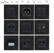 LUXUS-TIME Wandschalter Lichtschalter Dimmer Steckdosen USB HDMI LAN SAT Schwarz
