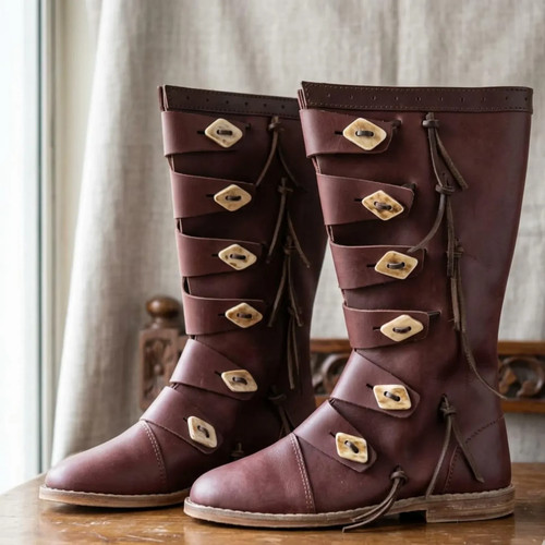 Braune wikinger leder stiefel - wikinger,