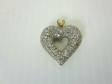 14K Gelb Und Weiß Gold Pave Diamant Offenes Herz Anhänger 1,50 Ct TW