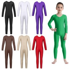 DE Kinder Mädchen Ballettanzug Langarm Ballettbody Ballett Trikot Slim Jumpsuits