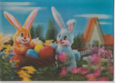 3 D-AK Hologramm:  Landschaft mit Osterhasen, ungel. ca. 1970