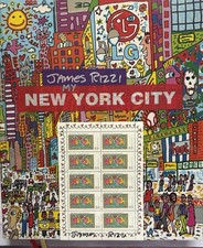 James Rizzi signiert Briefmarken NYC Original Unterschrift Signed Autogramm