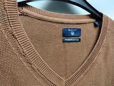 GANT Herren Pullover V-Ausschnitt Langer Arm Gr.xl Premium Cotton Strick beige