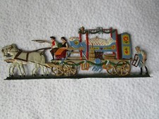 seltene alte Zinn Flachfigur Pferdekutsche Umzug beidseitig handbemalt 14,5x5cm