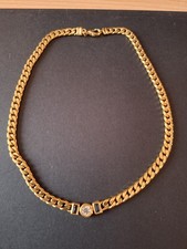 Halskette Collier, Modeschmuck goldfarben mit 2 blauen und 1 hellen Strass