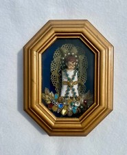 Klosterarbeit Fatschenkind • Perlen • Goldbouillon • Glasrahmen • 20. Jh.