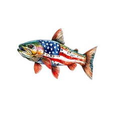4x red white blue fish sticker