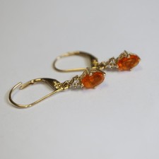 Feine Feueropal Diamant Ohrhänger 585 Gold, 25 mm = 1,4 g