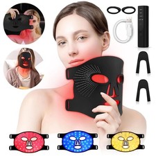 LED Gesichtsmaske Lichttherapie mit Rotlichtlampe, 3-Farben Lichttherapie Maske