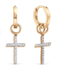 Rose Rotgold 375  Gold Creole Ohrringe Kreuz Kreuzchen wie Neu