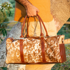 Genuine Hair-On Natur braunes und weißes Kuhhaut-Leder-Reisegepäck mit verstellb