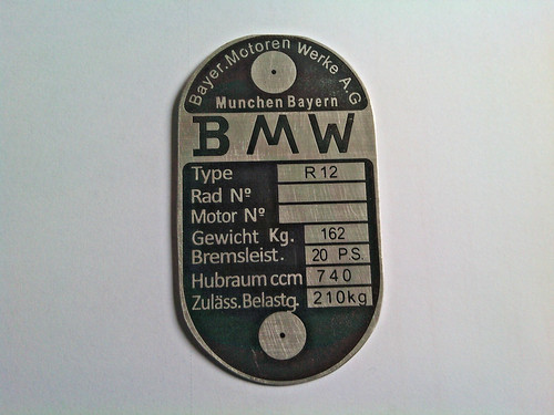 Typenschild bmw r12 20 ps - typenschild, 12