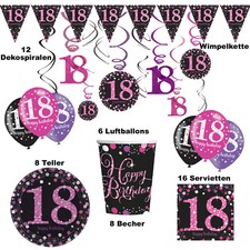 18.Geburtstag Deko Set Dekoration Girl Pink Ballons Girlanden Wimpel Mädchen