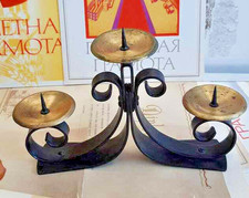 Handgefertigter Kerzenständer Schwarz Schmiedeeisen und Messing...