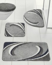BADEMATTE grau-wollweiss BAD-TEPPICH ~ BAD-GARNITUR NEU