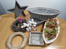 3x Schiff - Deko aus Weide + 4x Holzartikel  + LED Lichterketten – Dekoration