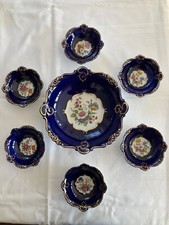 Porzellan Teller Schalen Service, blau, Obst/ Desser