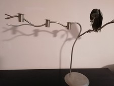 Kerzenhalter Geier auf Ast Edelstahl v. R. Stubenrauch 46x56cm ca