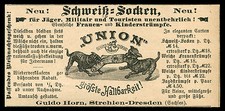 Alte Werbung 1887 Schweiß-Socken Union Guido Horn Strehlen Dresden Sachsen