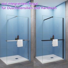 Walk-in Dusche 8mm ESG NANO Glas Duschwand mit Ablagebrett & Handtuchhalter