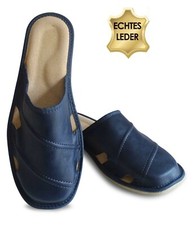 Herren LEDER Hausschuhe Pantoffeln Latschen Schlappen für Sommer Blau, Gr. 41-46