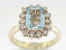 Aquamarin Brillant Ring 585 Gelbgold 14Kt 14 Brillanten total 0,63ct Wesselton