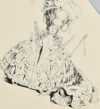 Federzeichnung, Frau in Rokoko