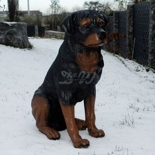 ROTTWEILER ROTTI lebensgroß sitzend schwarz 65 cm Garten Deko Tier Figur HUNDE