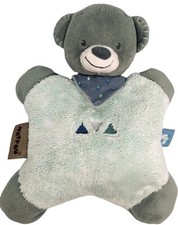 Nattou Bär Plüschtier Teddy Schmusekissen Stofftier Rassel Kissen blau grau