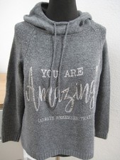 Dicker Grobstrick Pullover Hoodie Jean Pascale Gr. S mit Aufdruck und Nieten