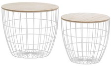 MY FLAIR Beistelltisch Gitter Weiß Drahtkorb 2er Set 33 + 40 cm