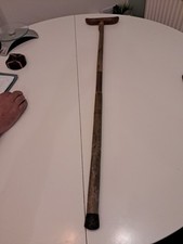 handgefertigter antiker Gehstock/Krücke aus Holz großer Messing Mittelkragen 92,5 cm, 