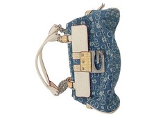 Guess Damen Henkeltasche Blau Logo-Print Strass Leder 34x18cm Modisch