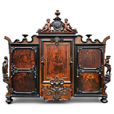 Kabinett Kabinettschrank Schränkchen aus Schloss Einlege Intarsien Szenerien Top