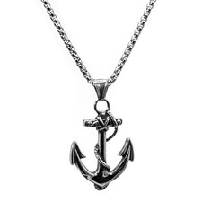 Edelstahl Halskette Figaro Kette 3 mm Anhänger Schiffsanker Anker Silber