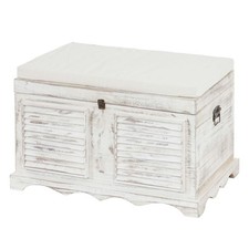 Holztruhe Sitzbank Aufbewahrungstruhe 50x76x45cm, Shabby-Look, Vintage, weiß