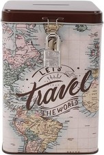 I-TOTAL® Spardose mit Vorhängeschloss Schlüssel Sparbüchse aus Metall MAPS